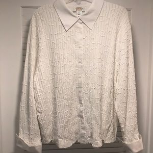 Talbots Women White Textured Button Up